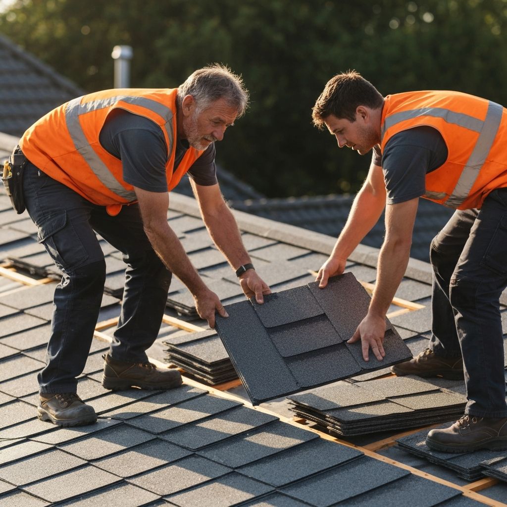 Roofing team working together